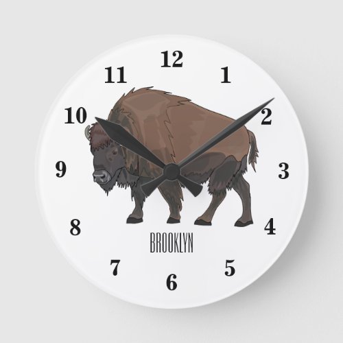 Bison cartoon illustration round clock