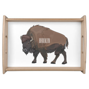 Bison cartoon illustration serving tray