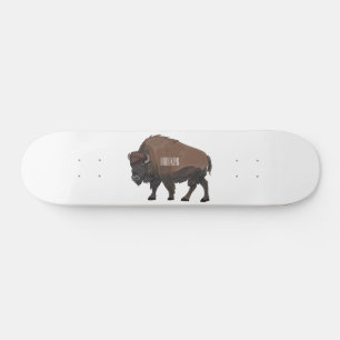 Bison cartoon illustration skateboard