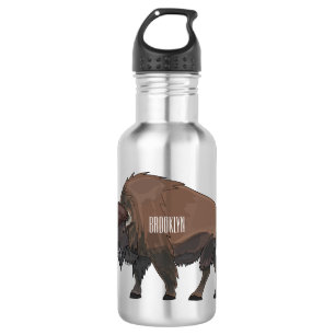 Bison cartoon illustration stainless steel water bottle
