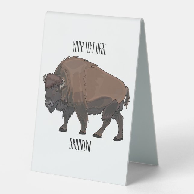 Bison cartoon illustration table tent (Front)