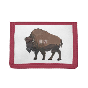 Bison cartoon illustration tri-fold wallet