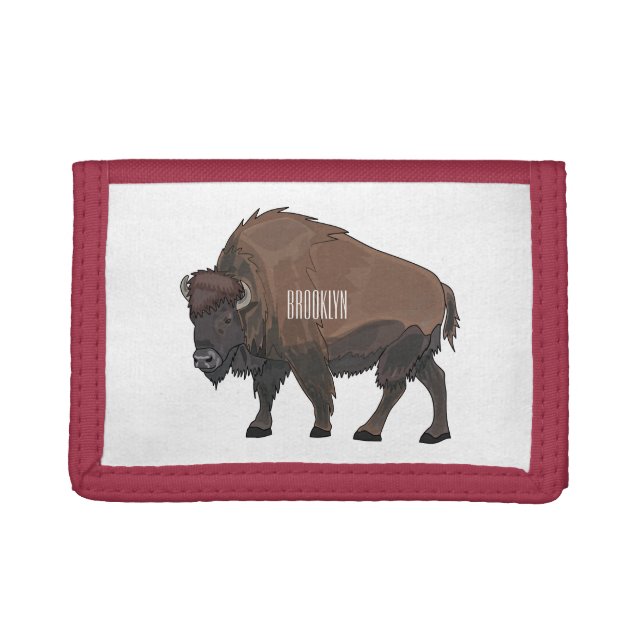 Bison cartoon illustration trifold wallet (Front)