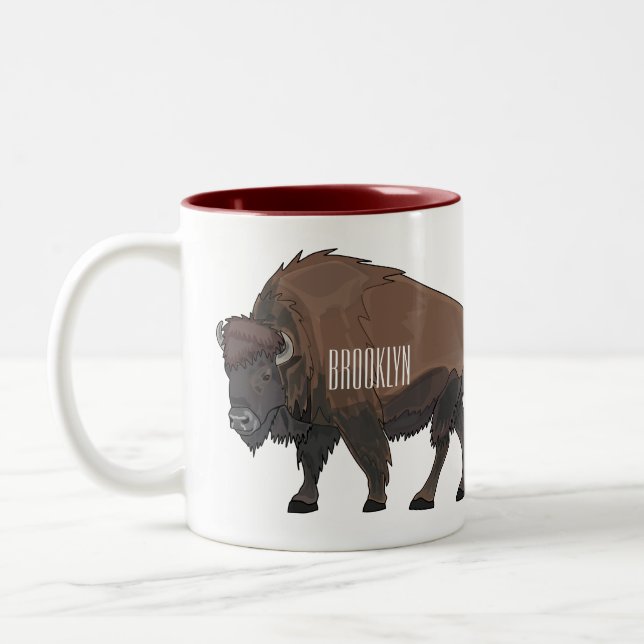 Bison cartoon illustration Two-Tone coffee mug (Left)