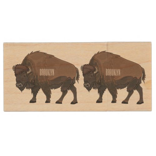 Bison cartoon illustration wood flash drive