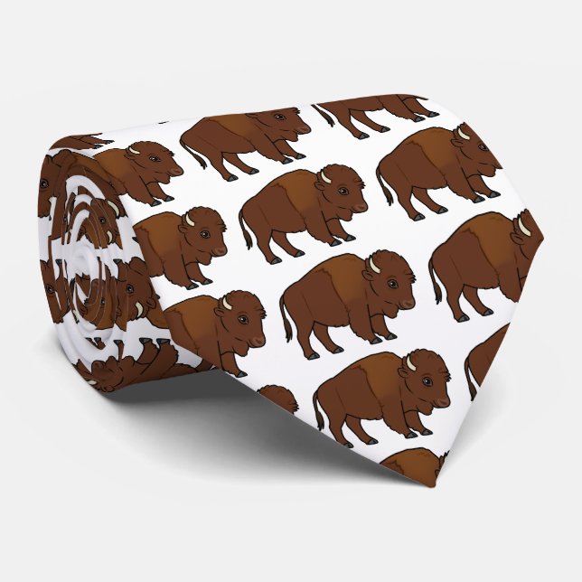 Bison Cartoon Neck Tie (Rolled)