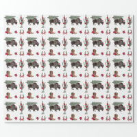 Christmas Bison, Christmas Buffalo, Rustic Cabin Christmas Wrapping Paper  by Artistic Environments