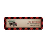 Bison Christmas Tree Santa Buffalo Rustic Plaid Label<br><div class="desc">Illustration of a bison carrying a Christmas tree on its back with santa hat.  Border is red and black buffalo plaid pattern.</div>