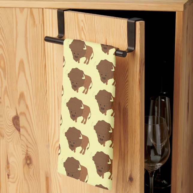 Bison Design Any Colour Background Kitchen Towel (Thirds Fold)