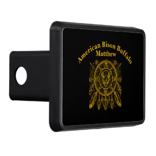 Bison Design With Feathers and Geometric Patterns Hitch Cover