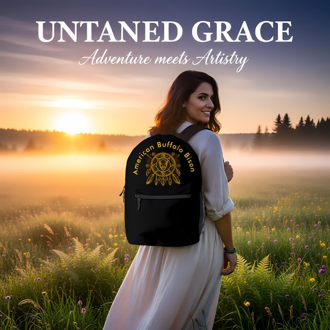 Bison Design With Feathers and Geometric Patterns Printed Backpack (Creator Uploaded)