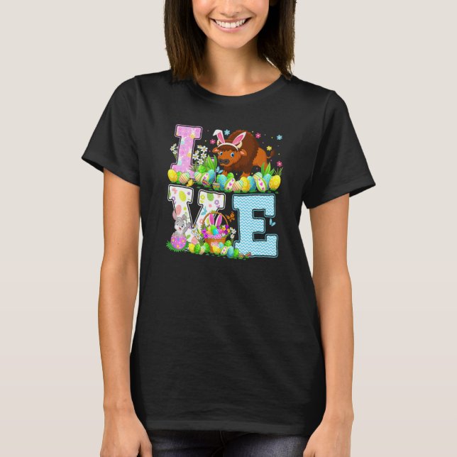 Bison Easter Egg Hunt Funny Love Bison Easter Sund T-Shirt (Front)