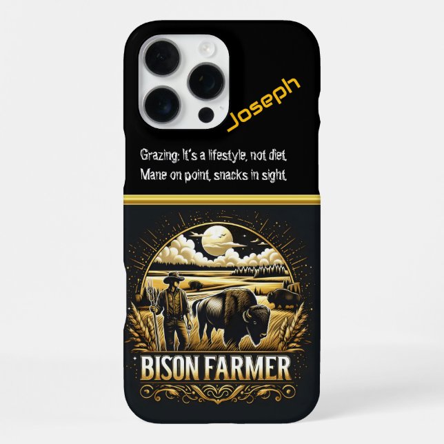 Bison Farmer at Sunset in Fields Iphone Case (Back)