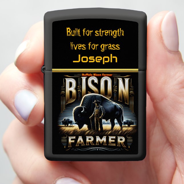 Bison Farmer Tending to Herds in a Golden Field Zippo Lighter (In Hand)