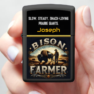 Bison Farmer Tending to His Herd at Dusk Zippo Lighter