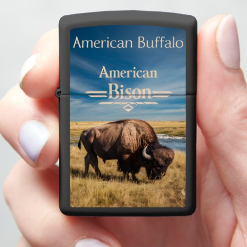 Bison Grazing by the River Zippo Lighter