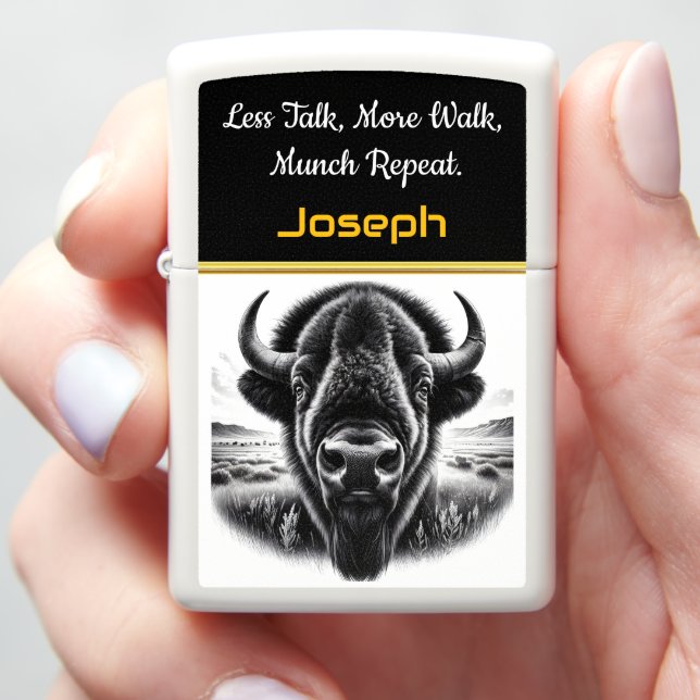 Bison Grazing on Open Prairie Zippo Lighter (In Hand)