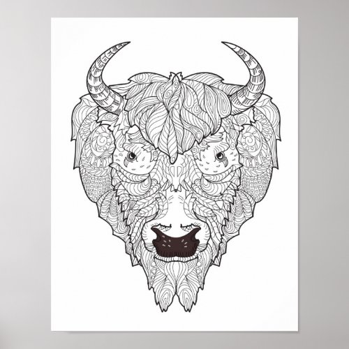 Bison Head Doodle 2 Poster