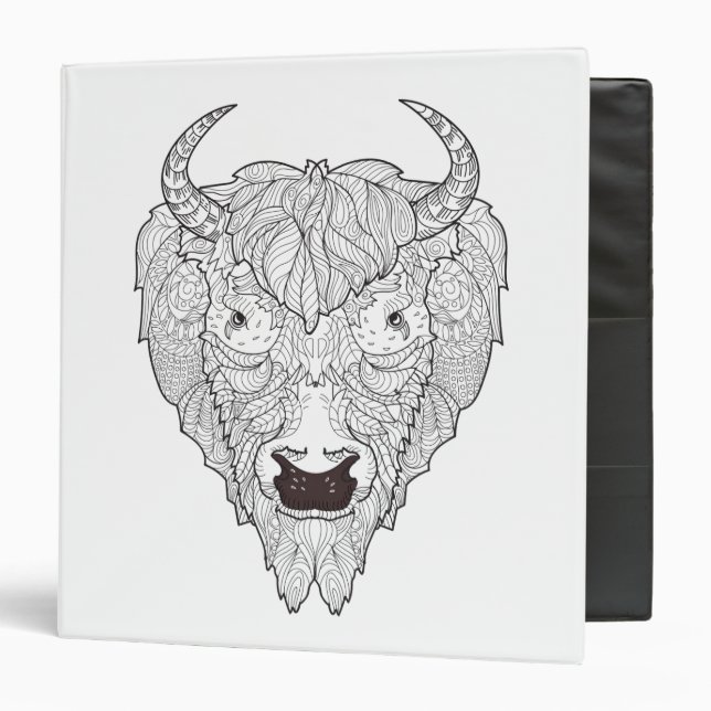 Bison Head Doodle 3 Ring Binder (Front/Inside)