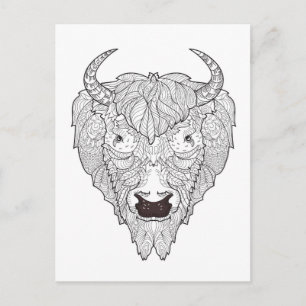 Bison Head Doodle Postcard