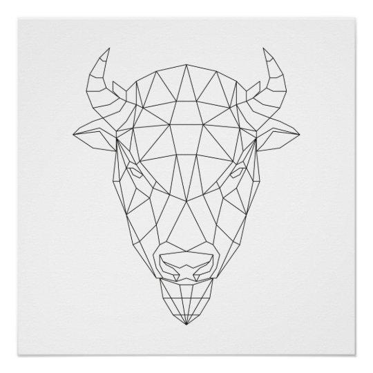 Bison Head Geometric Black & White Modern Art Poster | Zazzle.com