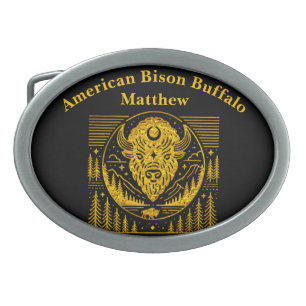 Bison Head Silhouette Against Mountain Background Belt Buckle