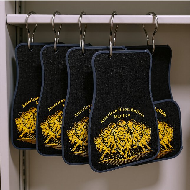 Bison Herd Charging Through the Water in Nature Car Floor Mat (Creator Uploaded)