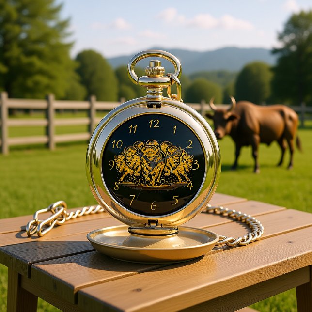 Bison Herd Charging Through the Water in Nature Pocket Watch (Creator Uploaded)