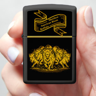 Bison Herd Charging Through the Water in Nature r Zippo Lighter