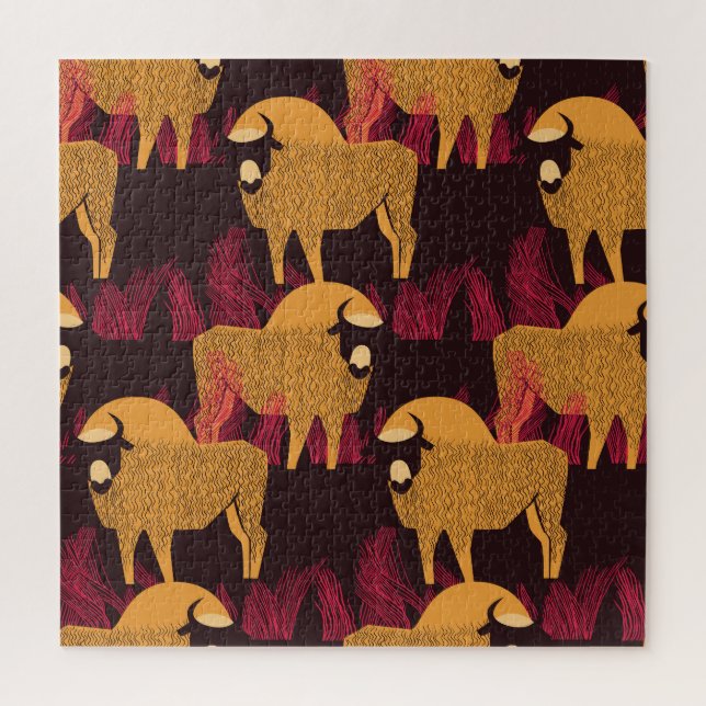 Bison High Grass: Field Pattern. Jigsaw Puzzle (Vertical)