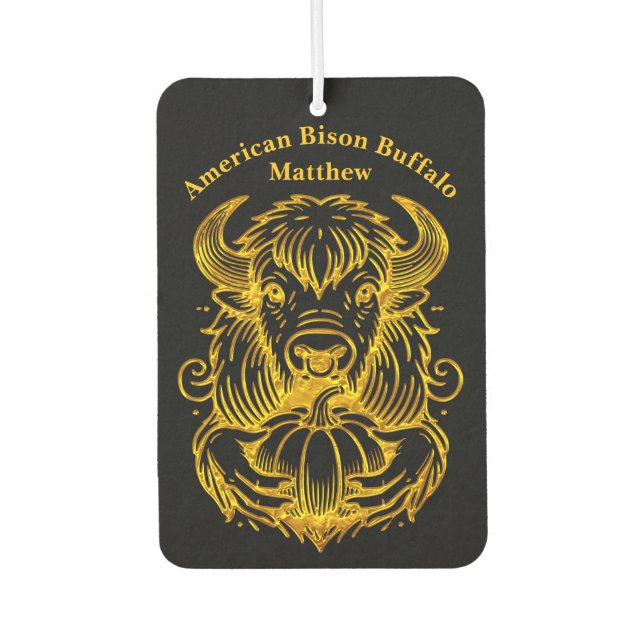 Bison Holding a Pumpkin in Detailed Illustration Air Freshener (Front)