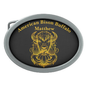 Bison Holding a Pumpkin in Detailed Illustration Belt Buckle