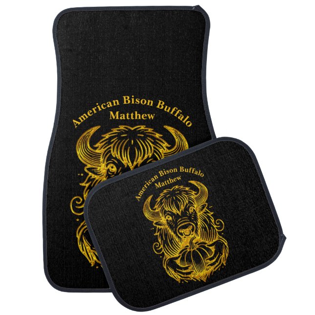 Bison Holding a Pumpkin in Detailed Illustration Car Floor Mat (Set)