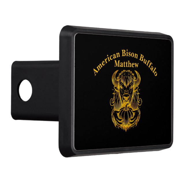 Bison Holding a Pumpkin in Detailed Illustration Hitch Cover (Right)