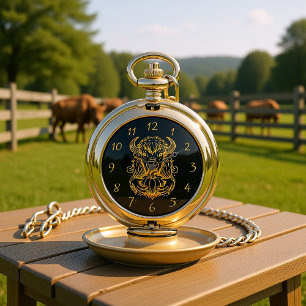 Bison Holding a Pumpkin in Detailed Illustration Pocket Watch