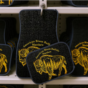 Bison in a Forest Illustration Car Floor Mat