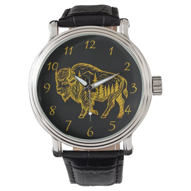 Bison in a Forest Illustration Watch (Front)