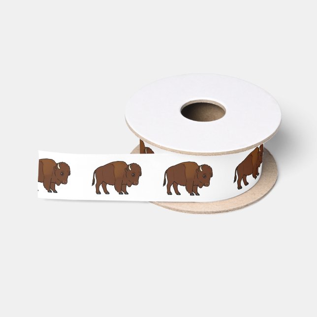 Bison in Cartoon 1.5 In. Satin Ribbon (Spool)