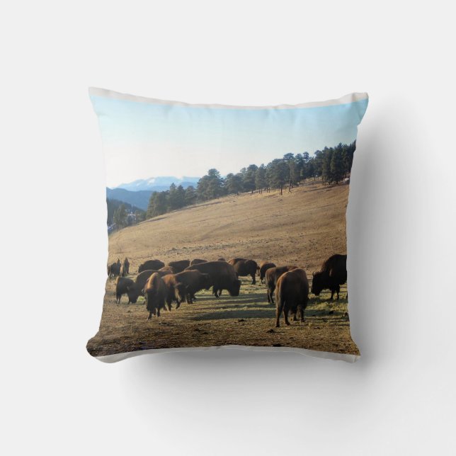 Bison in Colorado Throw Pillow (Front)