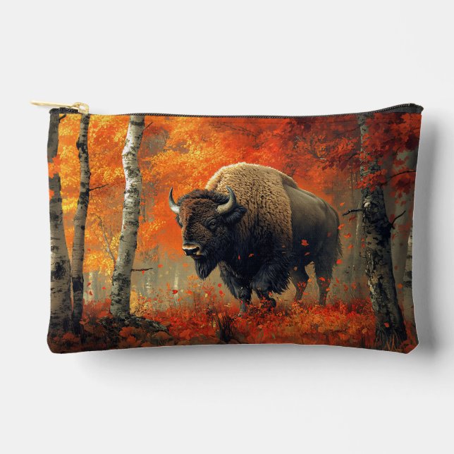 Bison in the Autumn Woods Artwork Accessory Pouch (Front)