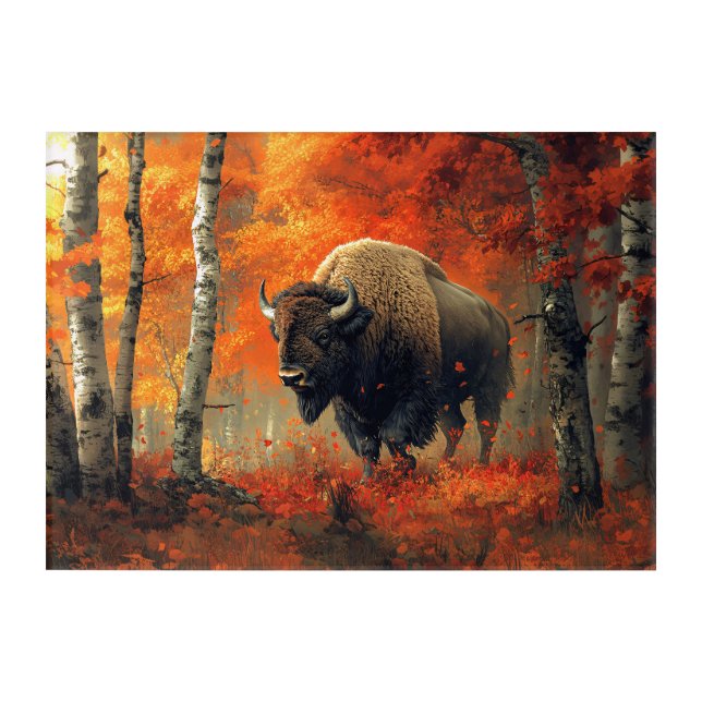 Bison in the Autumn Woods Artwork Acrylic Print (Front)