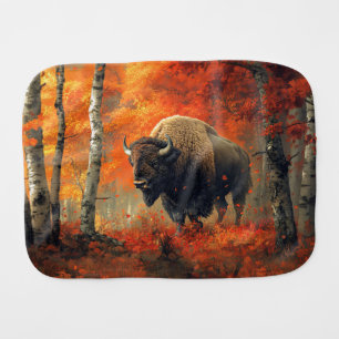 Bison in the Autumn Woods Artwork Baby Burp Cloth