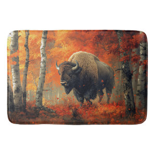 Bison in the Autumn Woods Artwork Bath Mat