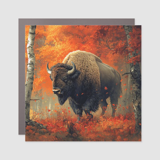 Bison in the Autumn Woods Artwork Car Magnet (Front)