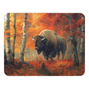 Bison in the Autumn Woods Artwork Door Sign