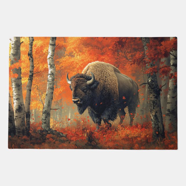 Bison in the Autumn Woods Artwork Doormat (Front)