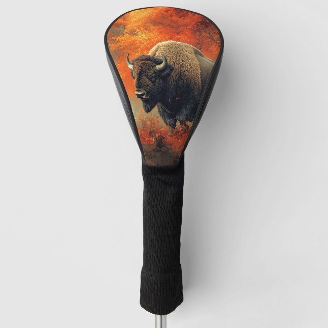Bison in the Autumn Woods Artwork Golf Head Cover (Front)