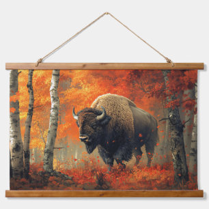 Bison in the Autumn Woods Artwork Hanging Tapestry