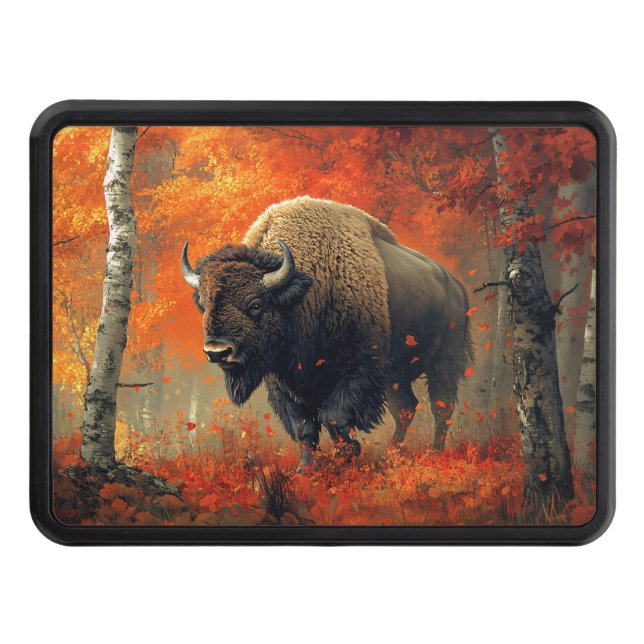Bison in the Autumn Woods Artwork Hitch Cover (Front)