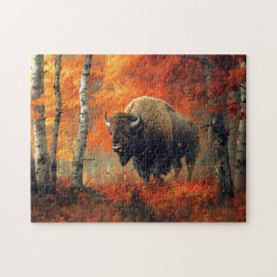 Bison in the Autumn Woods Artwork Jigsaw Puzzle